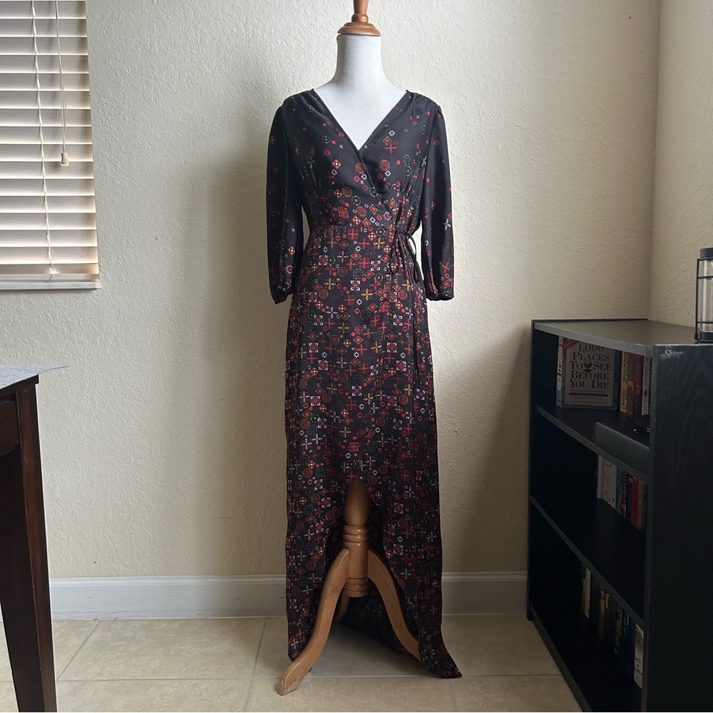 Express - Floral Black Wrap Maxi Dress